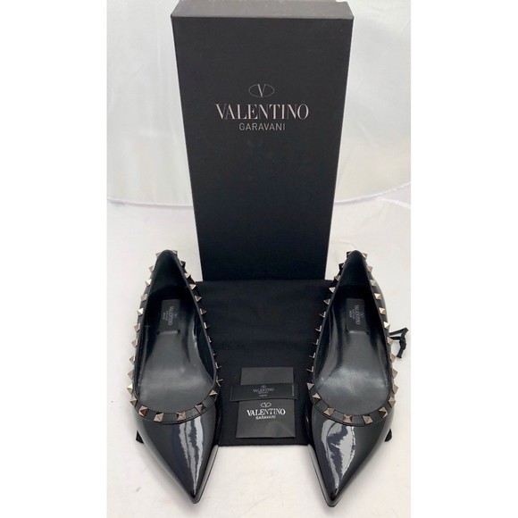 New Valentino Rockstud Noir Flats Black Patent - Picture 2 of 7